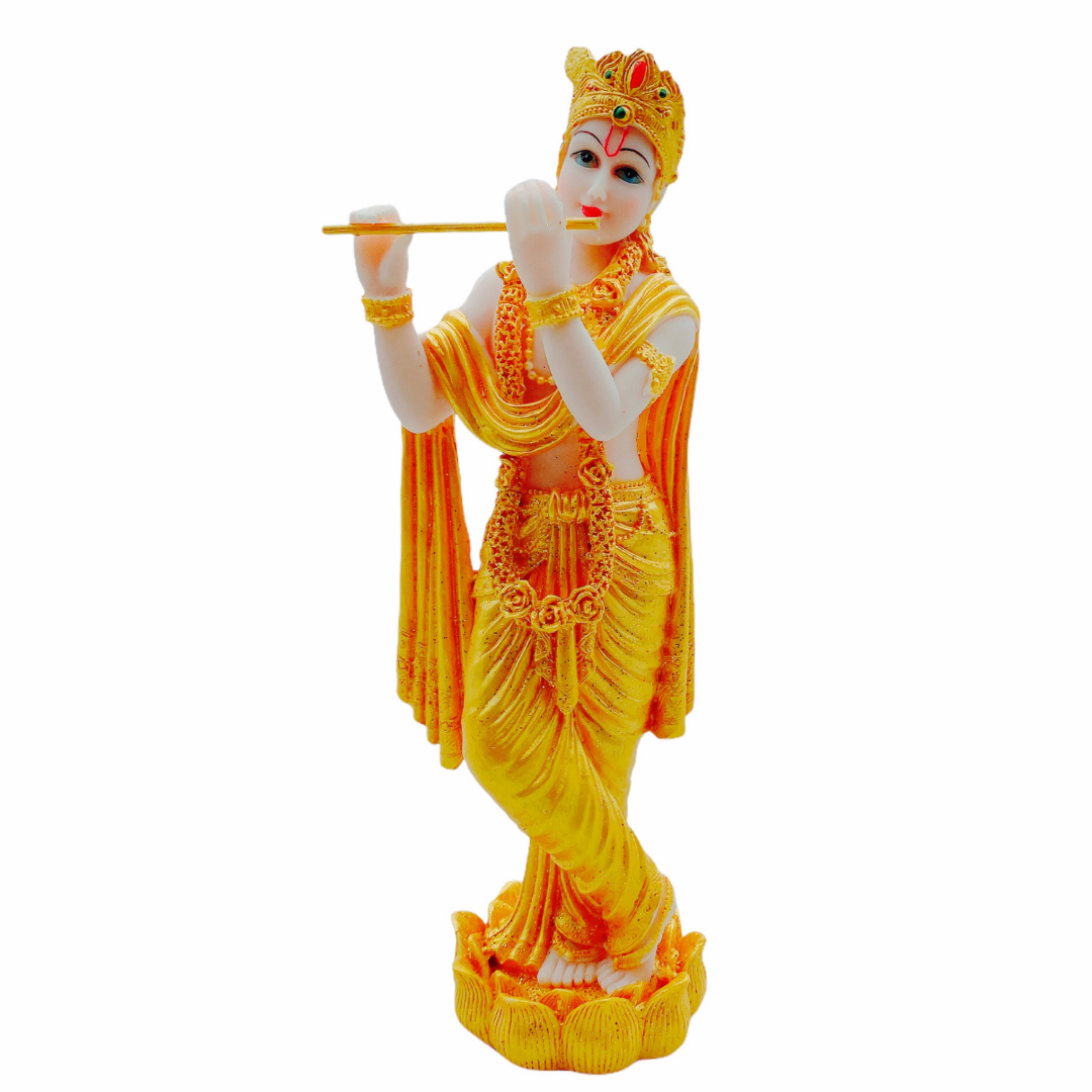 Golden Krishna Idol/ Statue/ Murti F182 Size:9X7X27Cm (11")