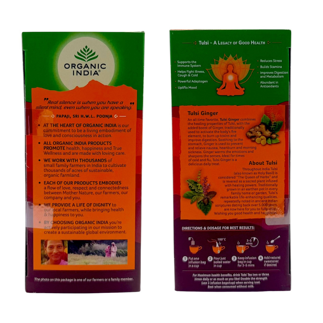Organic India Tulsi Ginger 25 Tea Bags | Caffeine Free
