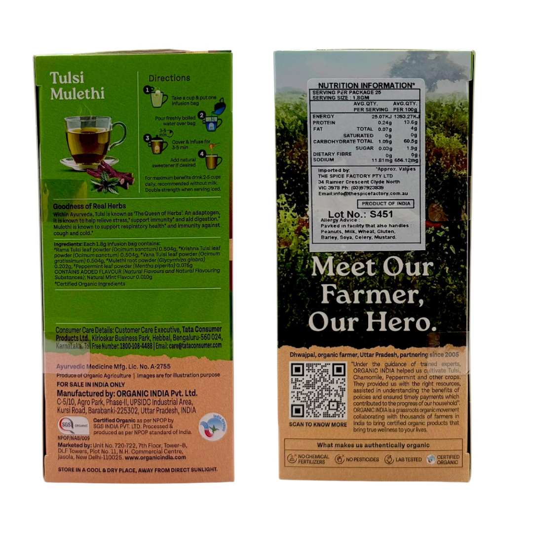 Organic India Tulsi Original 25 Tea Bags | Caffeine Free