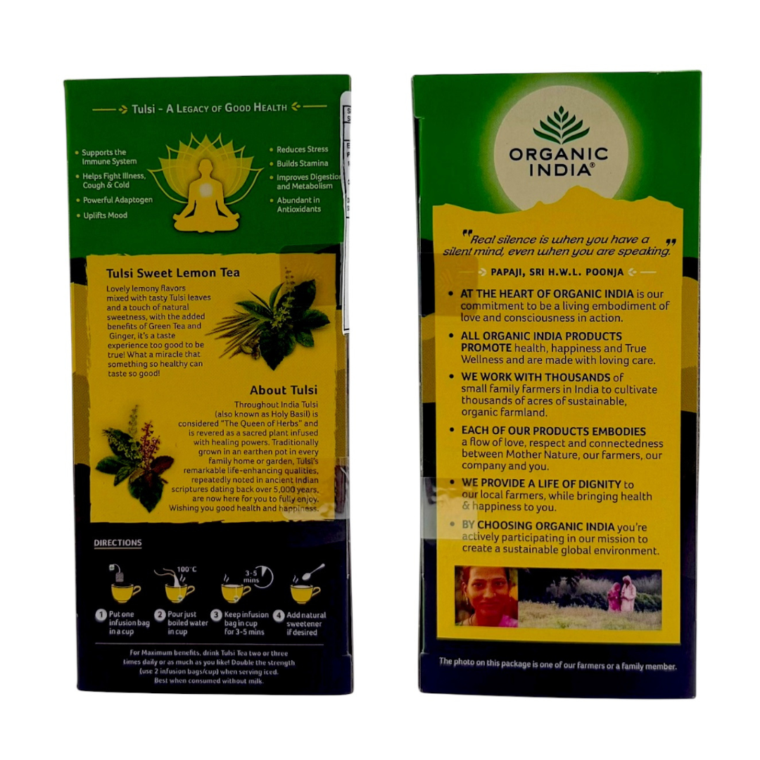 Organic India Tulsi Sweet Lemon 25 Tea Bags | Caffeine Free