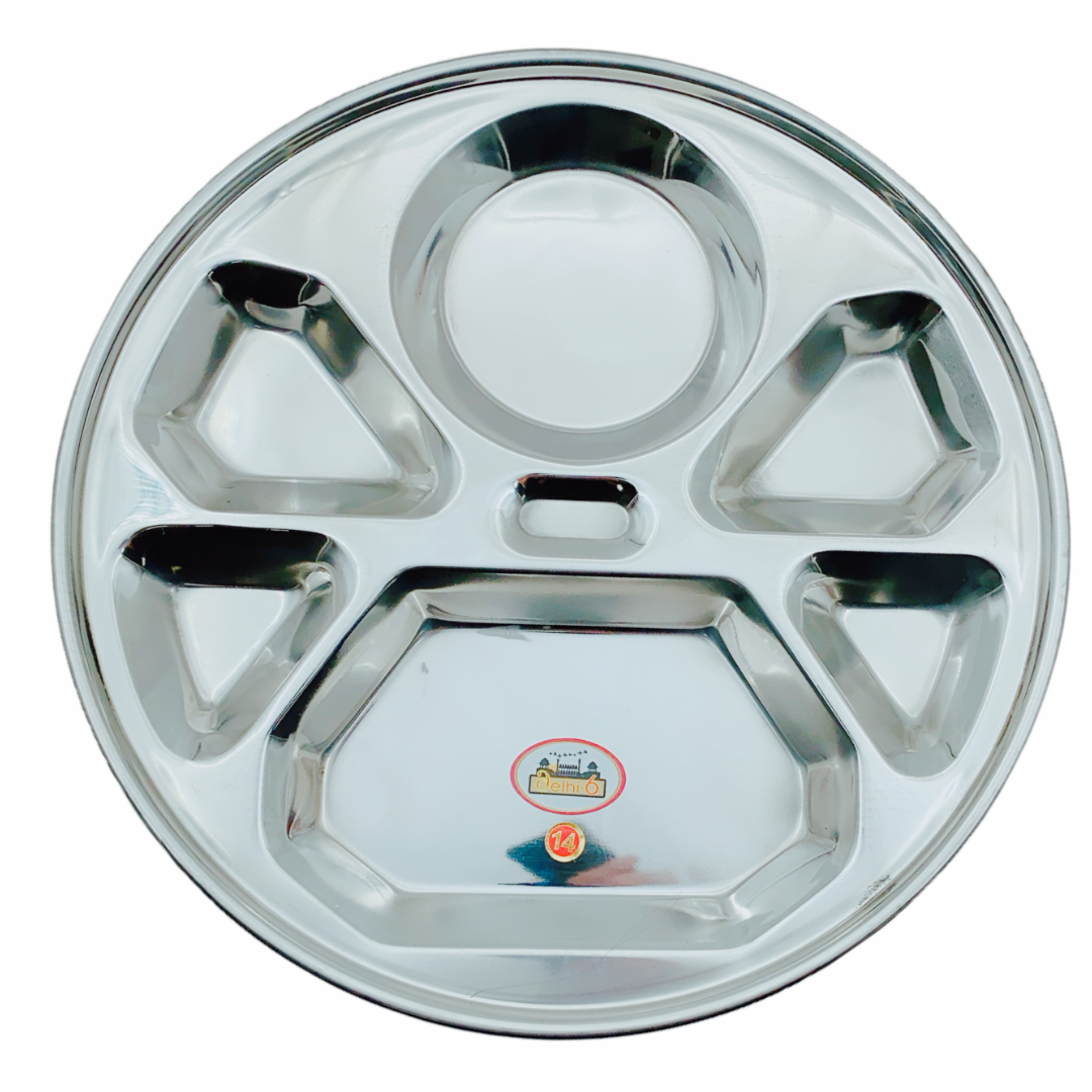 Steel Divided Thali 6 Compartment (Diamond) No. 14
