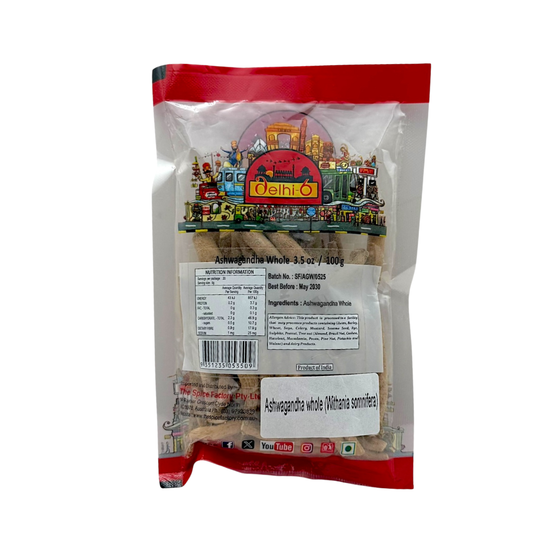 Delhi 6 Ashwagandha Whole | Herb For Stress Relief, Vitality & Immunity 100gm | HEA165 | 9351235046679