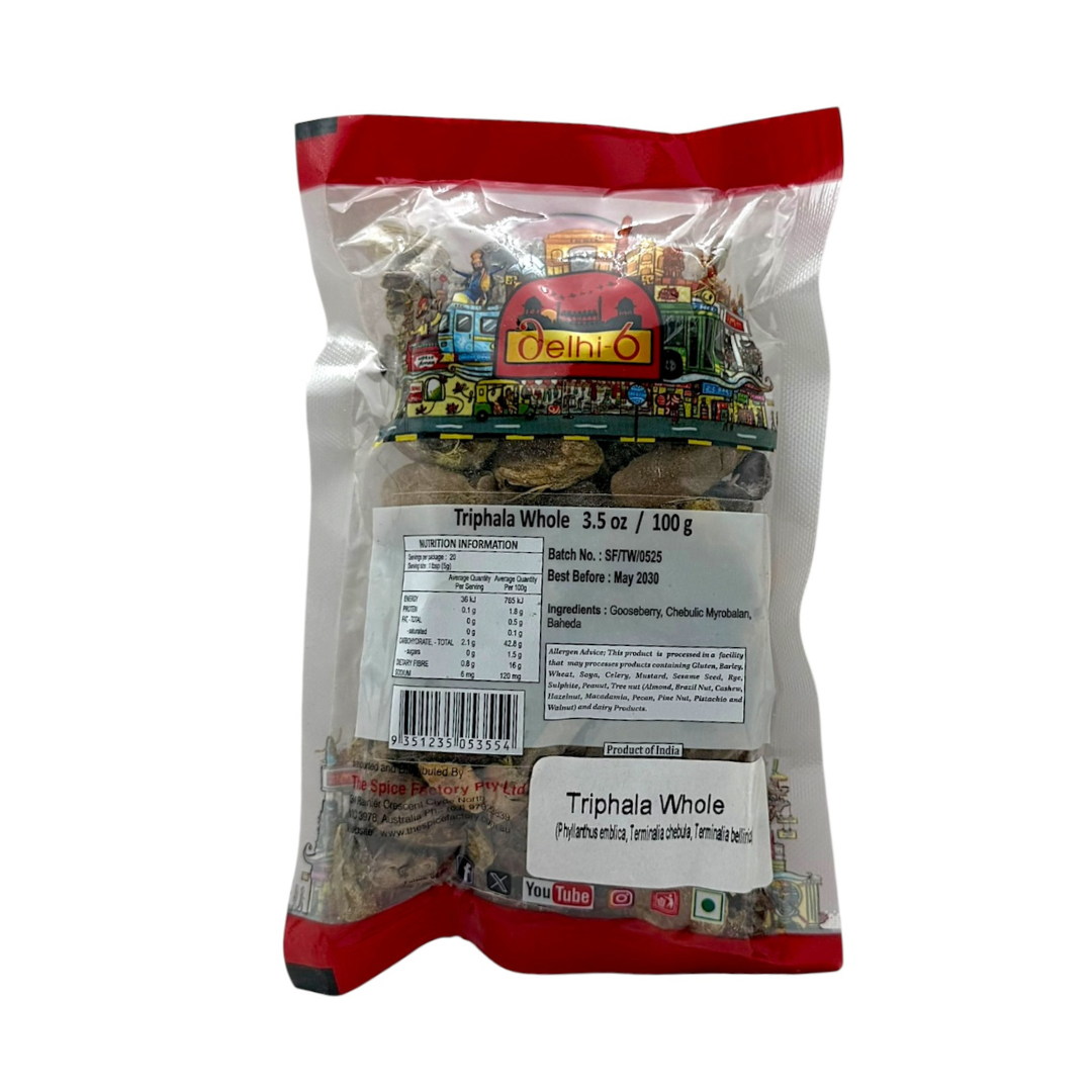 Delhi 6 Triphala/ Three Fruit Whole / Indian Gooseberry (Amalaki), Bibhitaki, and Haritaki fruits|Natural Herb For Supporting Digestion, Immunity, and Detoxification 100gm