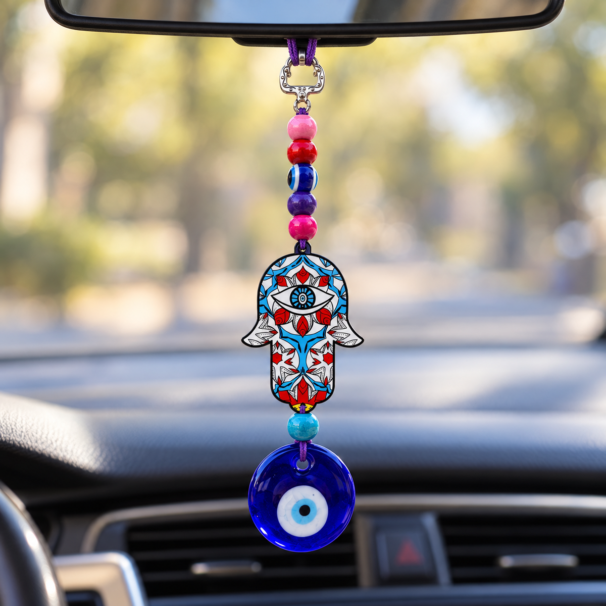 Evil Eye Hamsa Hand Car Hanging Charm | Nazar Protection Hanging | Blue Evil Eye Amulet | Model No. 001 | 9351235062259