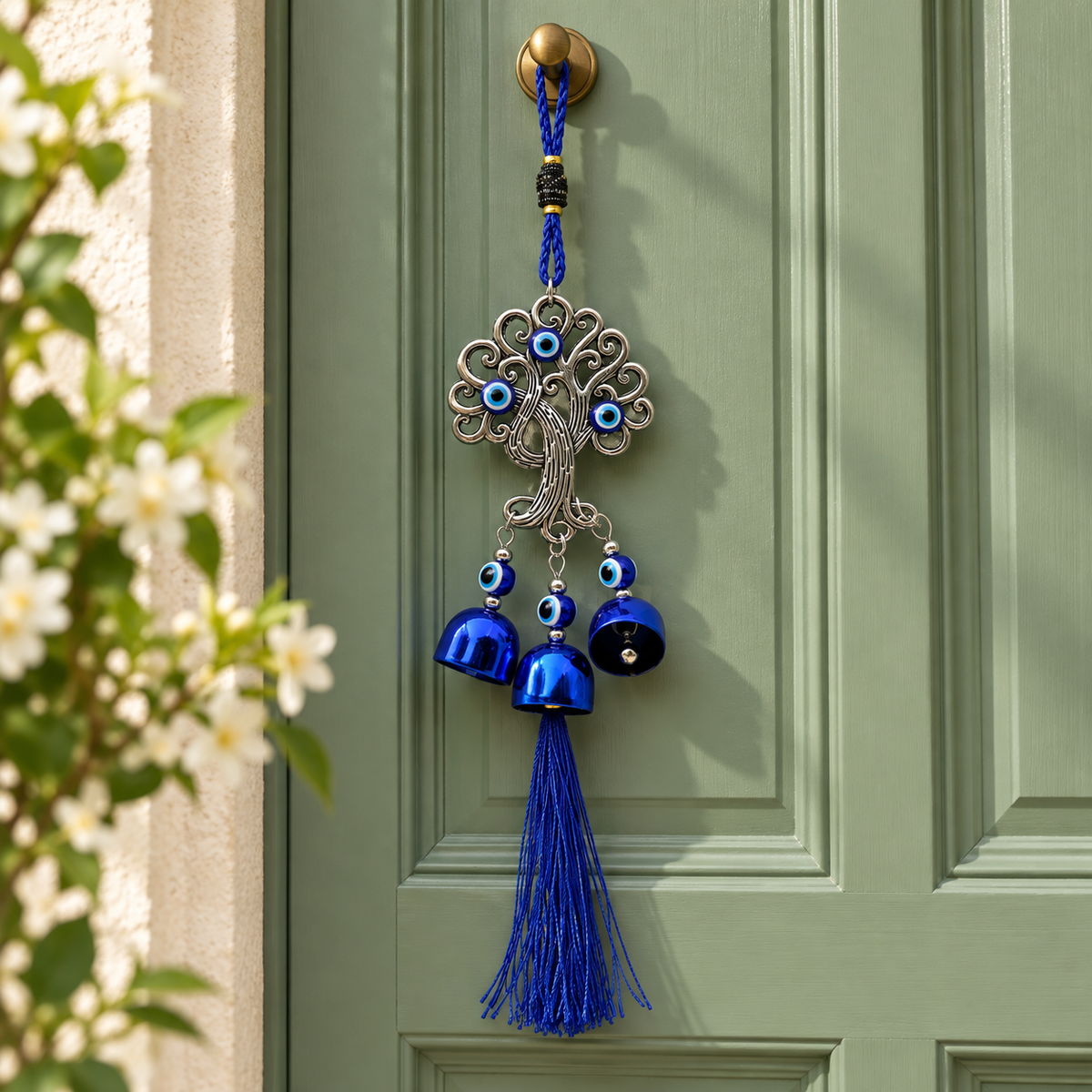 Evil Eye Tree of Life Door Hanging Charm | Nazar Protection Hanging with Blue Bells & Tassel | Model No. 001 | 9351235062280