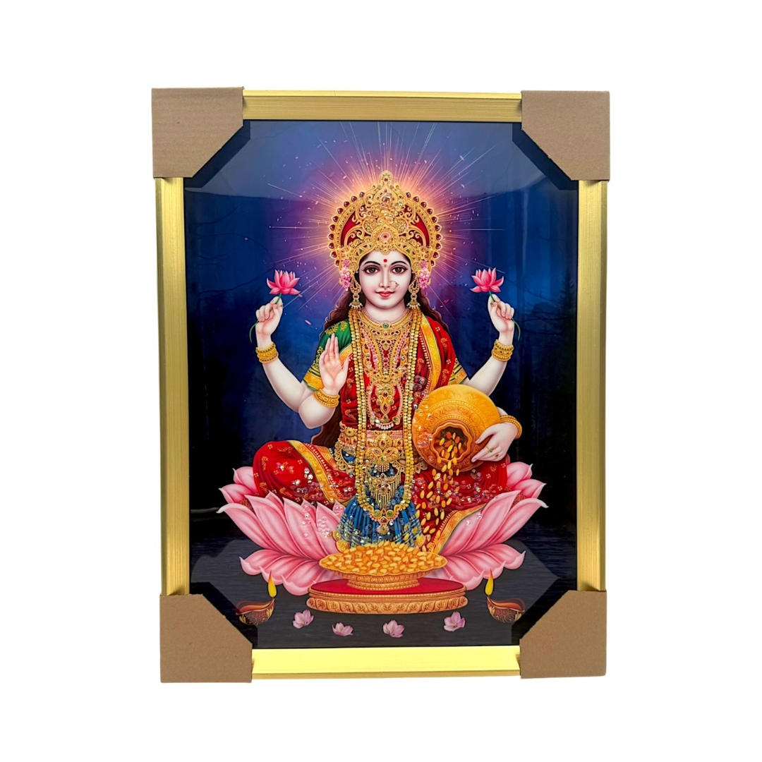 Lotus Seated Lakshmi Ji Photo Frame – Deep Blue Aura | 33*43CM (13"*17") | Decorative Painting JC334311-9 - 9351235057019
