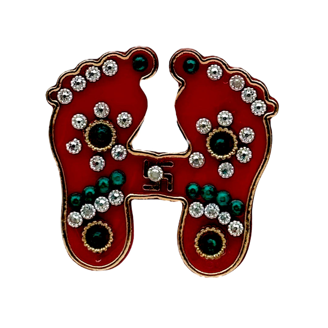 Acrylic Laxmi/ Lakshmi Charan Paduka Sticker/ Red & Golden with Swastik Design Decorative Diwali Set- Size 3'' - 9351235051581
