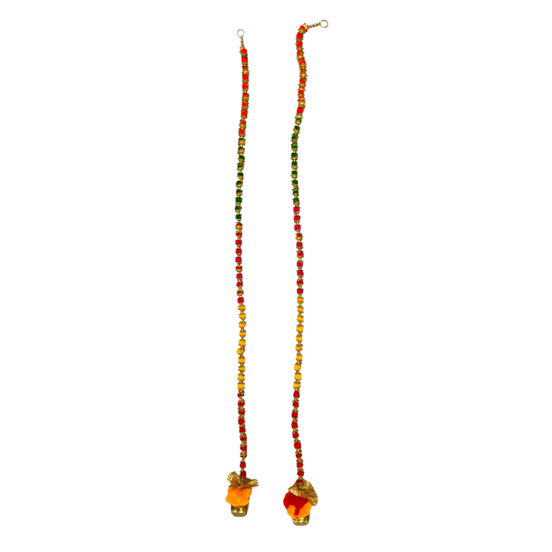 Decorative Bell Wall Hanging Toran with Pom Pom Garland/ Toran Door Hanging Wandhanwaar/ Latkan for Decoration (Set of 2) (Style No 1)- 9351235058535
