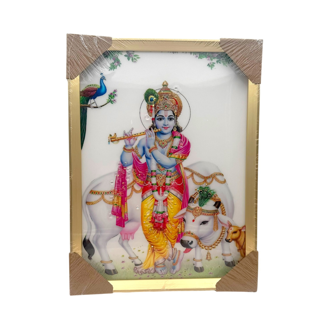 Shri Krishna with Cow Divine Photo Frame | 30*40(11.81in x 15.75in) | Decorative Picture - 9351235056418