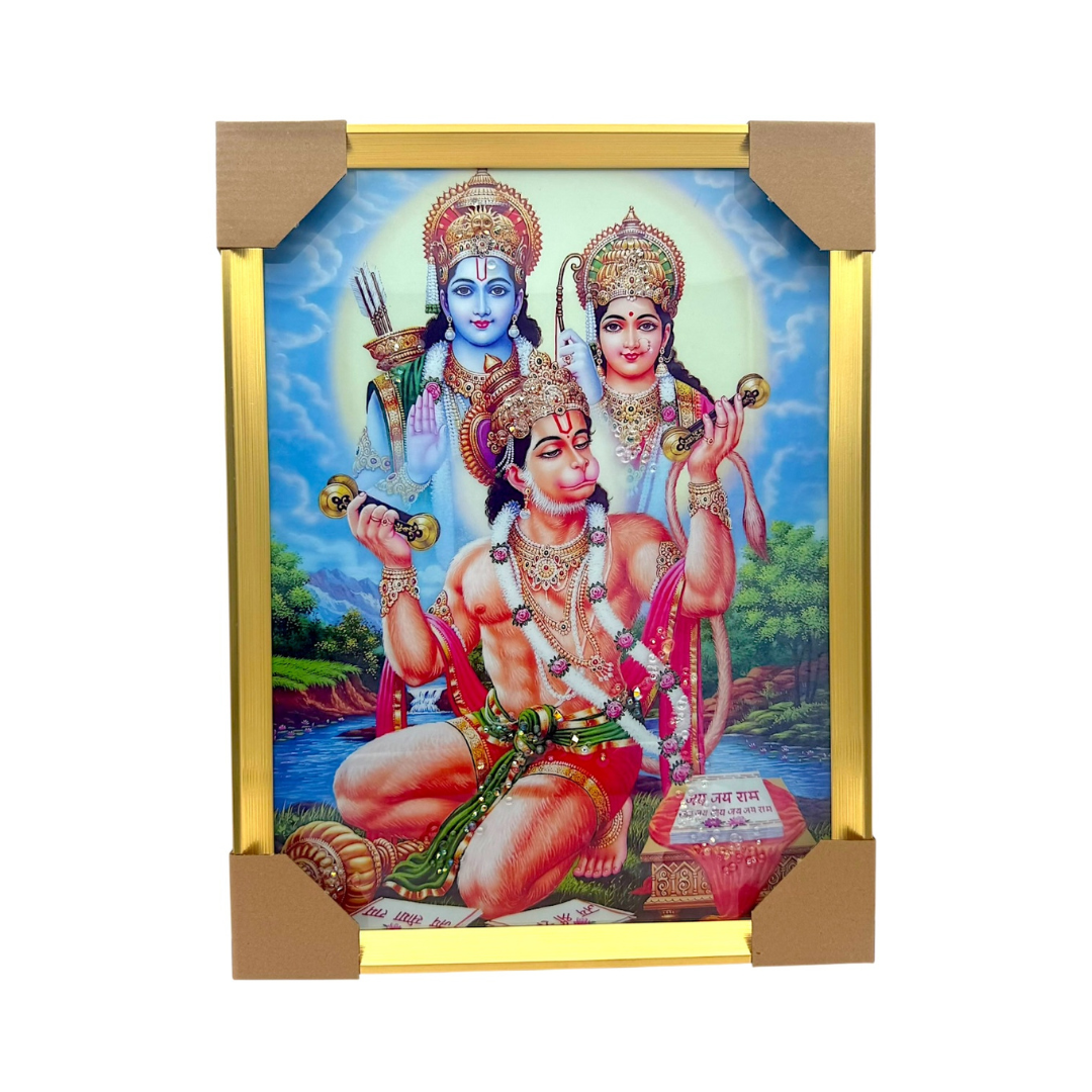 Lord Hanuman with Shri Ram & Sita Photo Frame – Bhakti & Devotion Edition | 33*43CM (13"*17") | Decorative Painting- JC334311-1 - 9351235056937