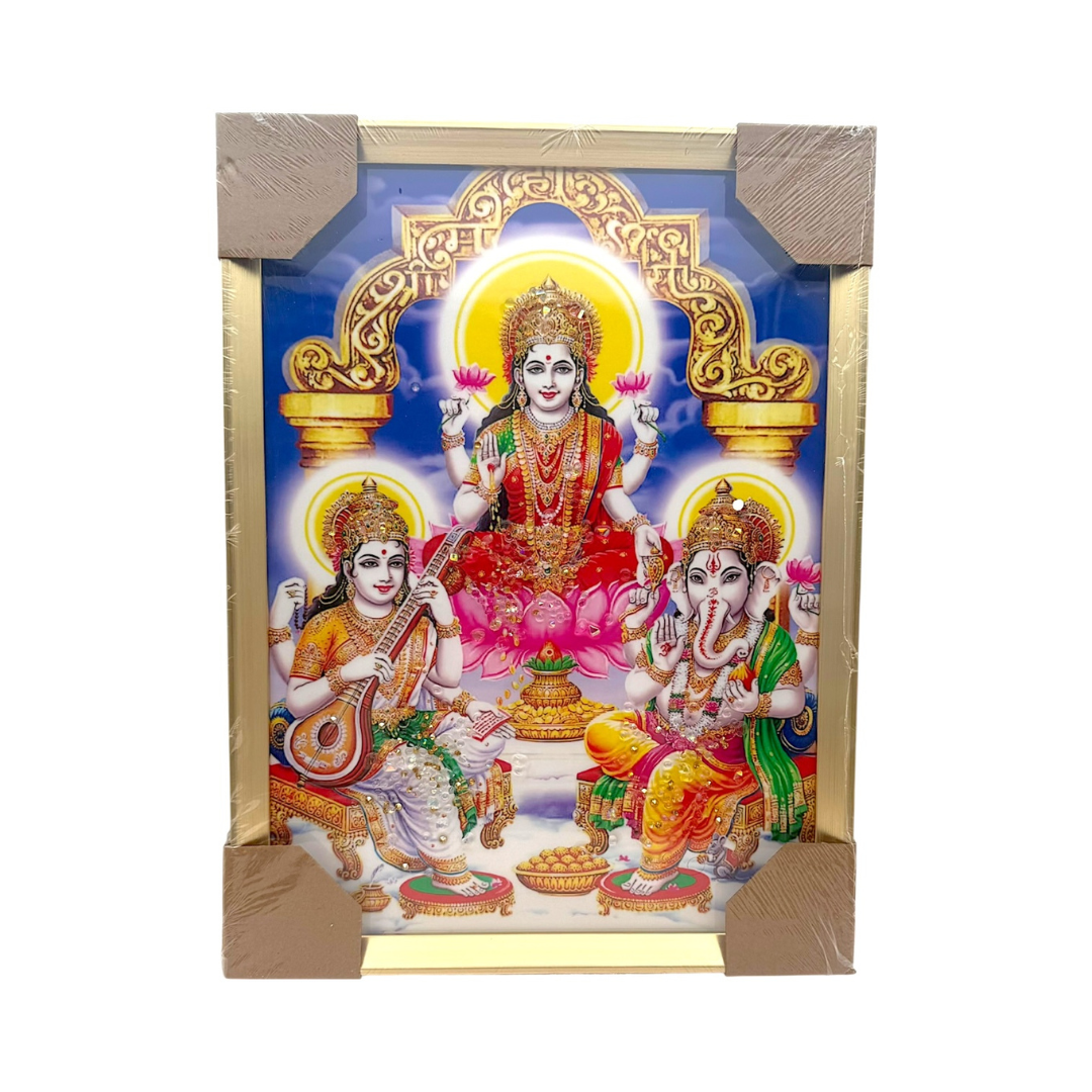 Laxmi, Saraswati & Ganesh Photo Frame- Trinity of Prosperity | 30*40(11.81in x 15.75in) | Decorative Picture - 9351235056340