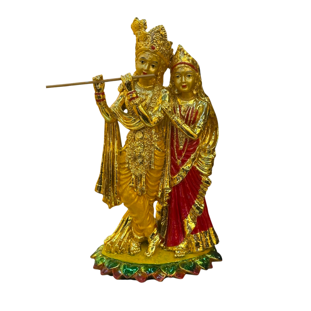 Radha Krishna Pair Idol/ Statue/Murti – Large Gold Finish with Red Detailing | 20*15*35CM (7.87in x 5.91in x 13.78in) | GOD 2595LGC - 9351235055831