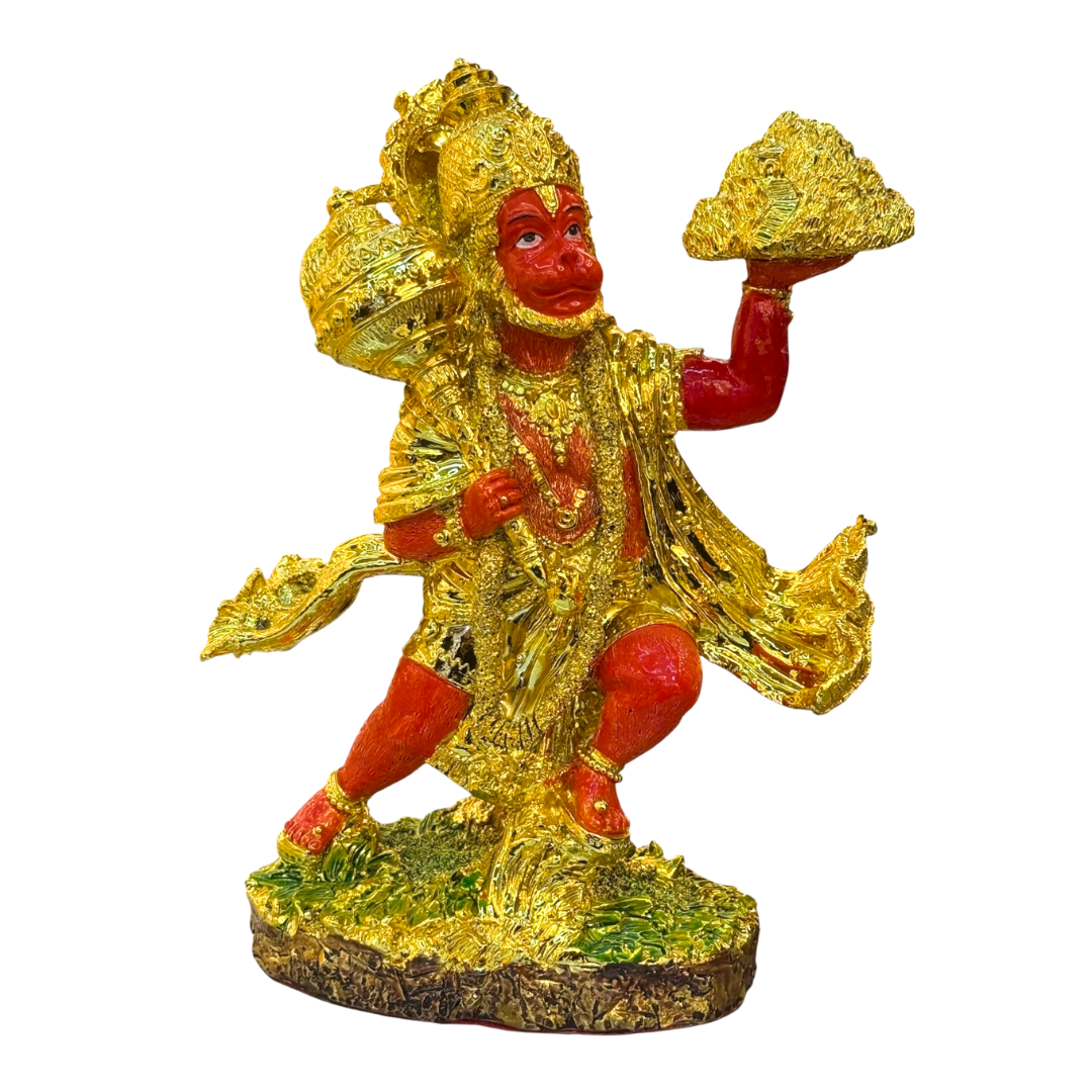 Flying Hanuman Ji Idol/ Statue/Murti – Golden Glitter Finish with Red Accents | 20*10*25CM(7.87in x 3.94in x 9.84in) | GOD 2336B-1GC - 9351235055763