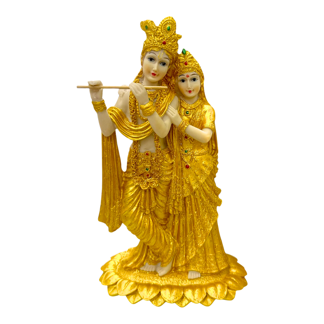 Gold Finish Radha Krishna Idol/ Statue/ Murti – Eternal Love Idol | 14.5 x 10 x 25cm (5.71in x 3.94in x 9.84in) | GOD F134 - 9351235055374/ 6920251040119