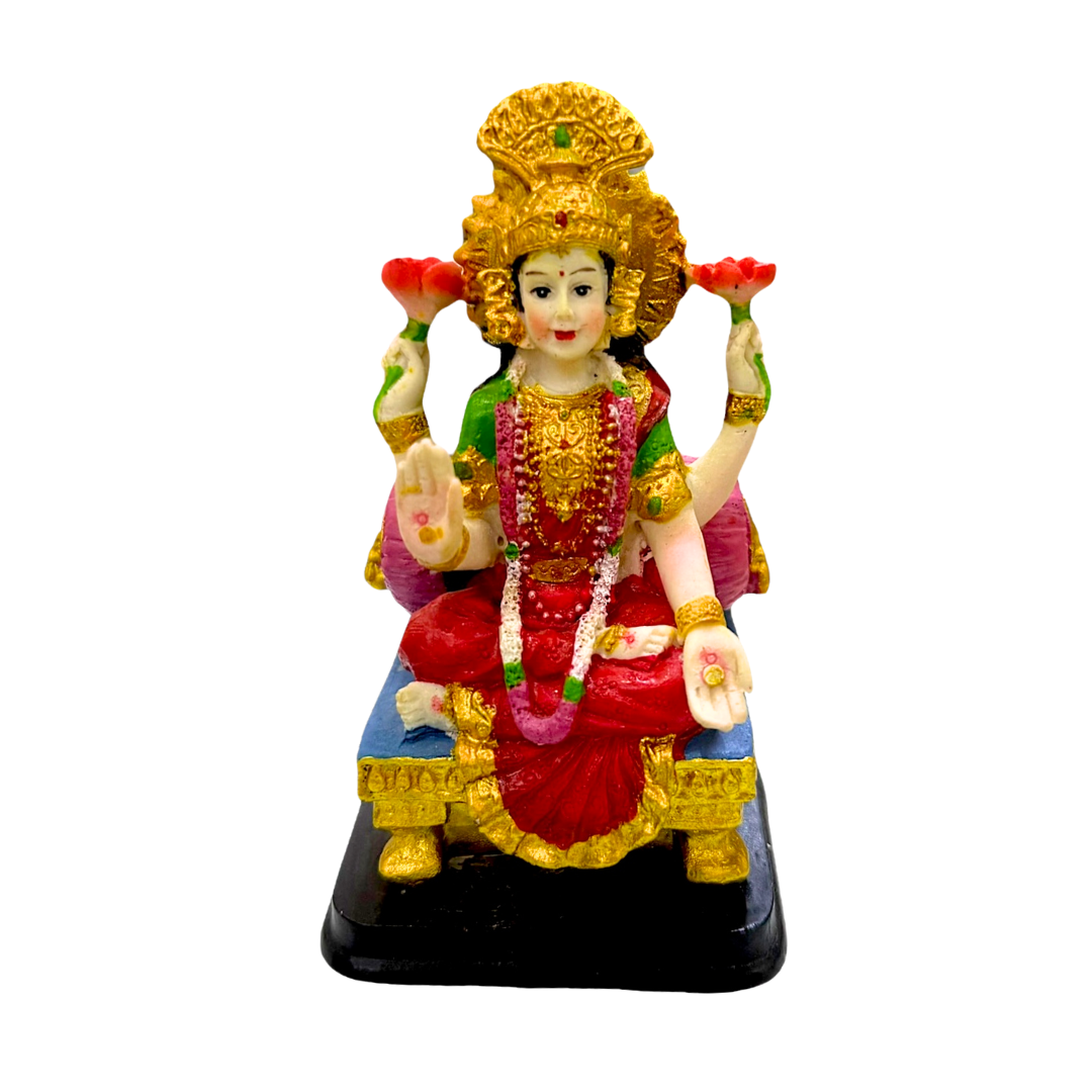 Goddess Lakshmi – Seated on Throne with Lotus Idol/ Statue/Murti | 7 x 6x12cm (2.76in x 2.36in x 4.72in) | GOD F272C - 9351235055459