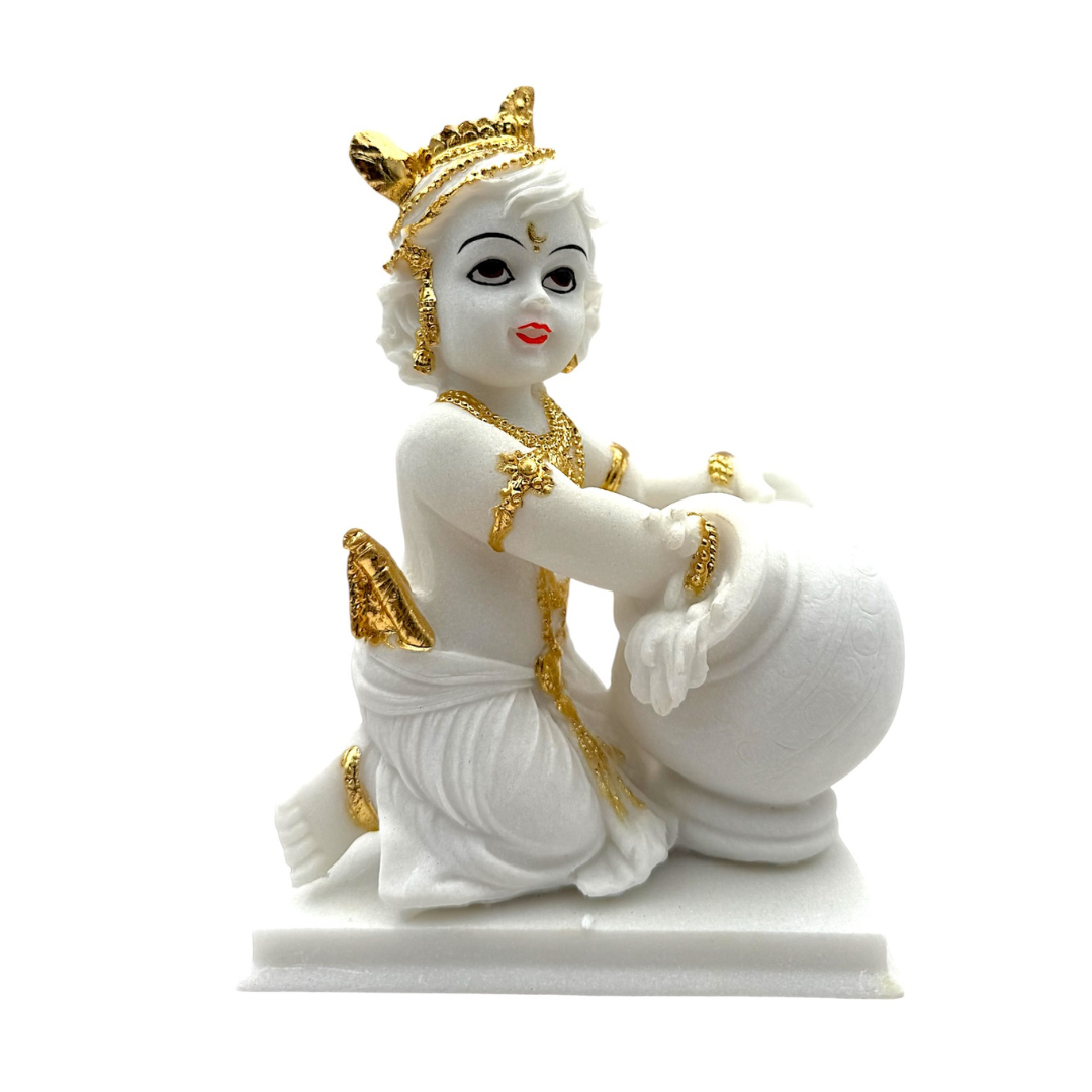Bal Krishna – Makhan Chor Pose, Marble Look Idol/ Statue/Murti | 13*8*18CM(5.12in x 3.15in x 7.09in) | GOD 2021-85A - 9351235055718