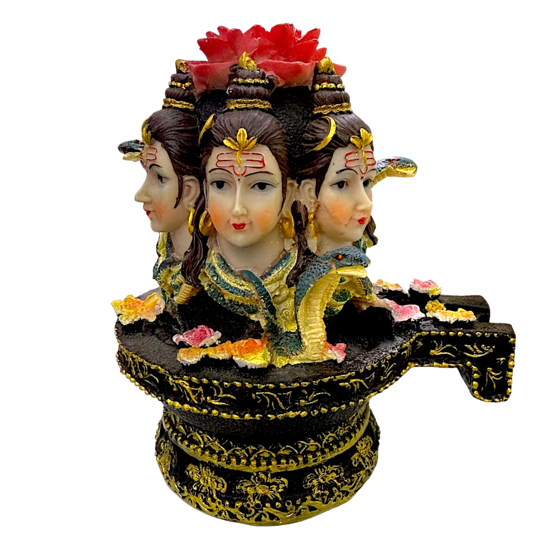 Trimurti Lord Shiva on Shivalingam Base Idol/ Statue/ Murti | 14 x 11 x 16cm (5.51in x 4.33in x 6.3in) | GOD F304 - 9351235055541
