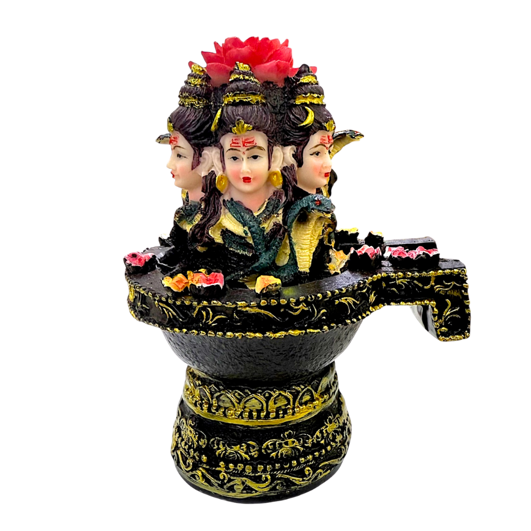 Trimurti Lord Shiva on Shivalingam Base Idol/ Statue/Murti | 10 x 8x13cm (3.94in x 3.15in x 5.12in) | GOD F305 - 9351235055558