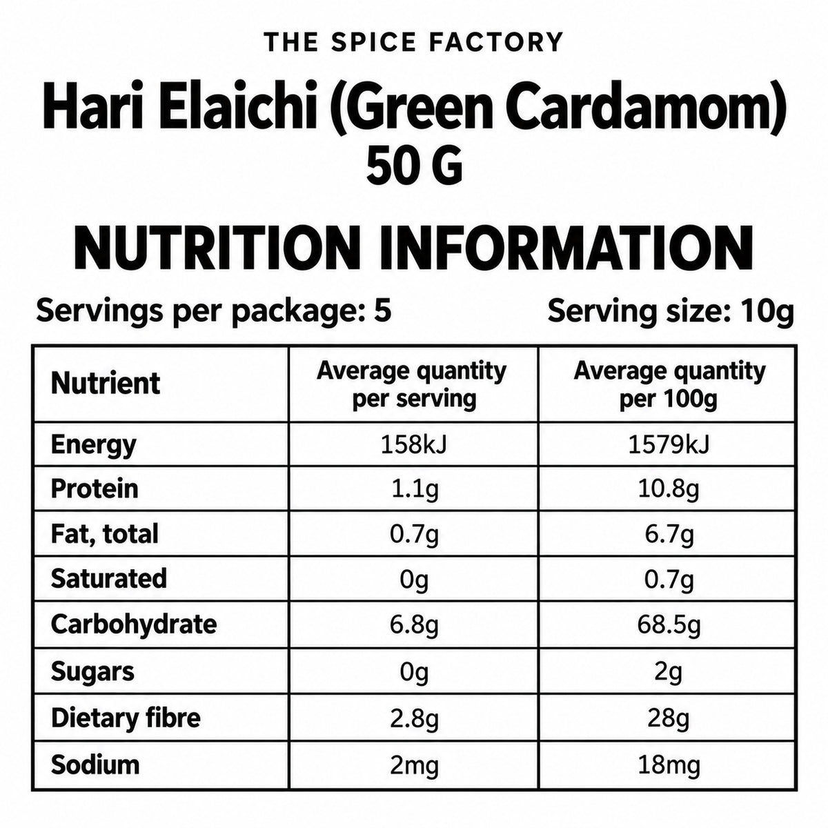 TSF Green Cardamom Whole 50g | Elaichi | Hari Elaichi | Traditional Indian Whole Spice
