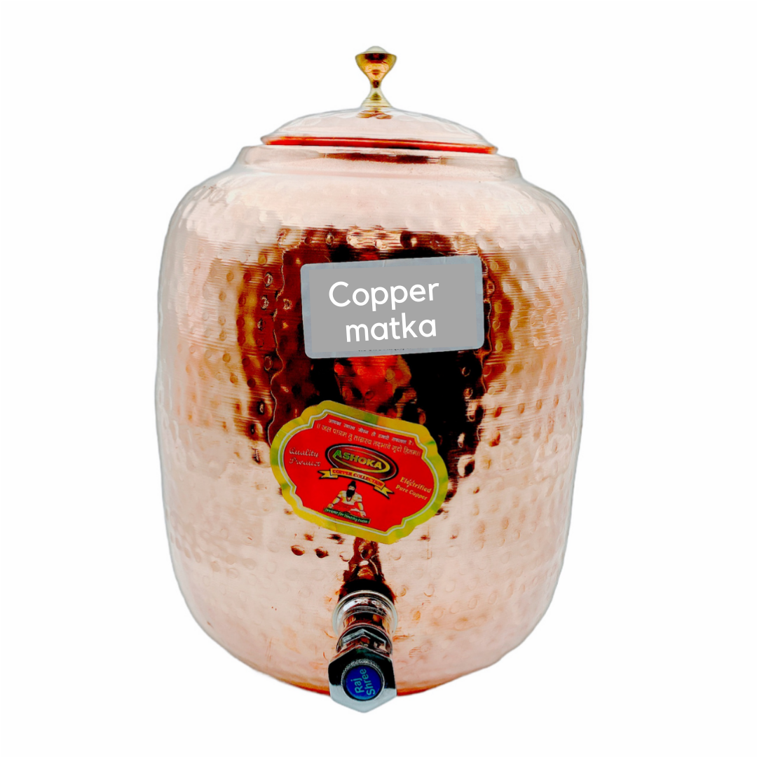 Copper Matka/ Water Dispenser Pot (Medium) With Tap