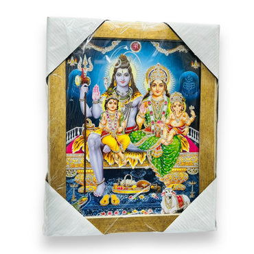 Photo Frame 10" x 12" Shiv Parvati &  Ganesh Ji (Premium)