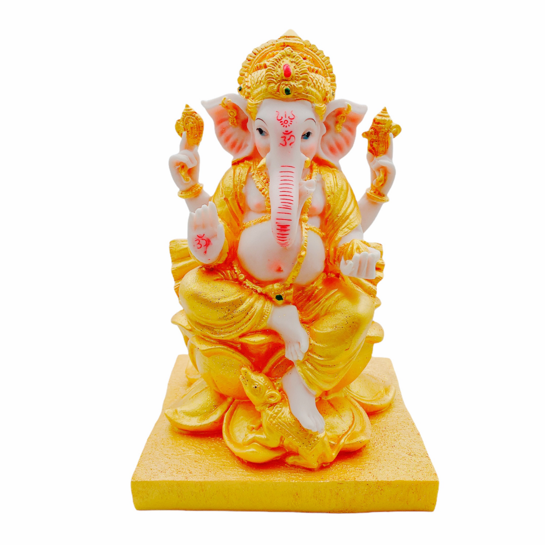 Golden Ganesha Idol/ Statue/ Murti F186 Size:16X14X25.5Cm (12")