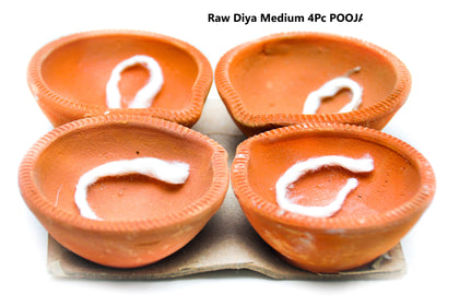 Clay/ Mitti Diya (Raw) Medium 4Pc