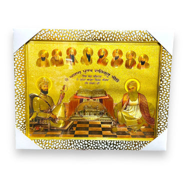 Photo Frame Guru Gobind Singh and Guru Nanak Dev Ji  with 8 Guru and Guru Granth Sahib Ji BA- (SIZE- 12 x 16)- Golden- 9351235048932
