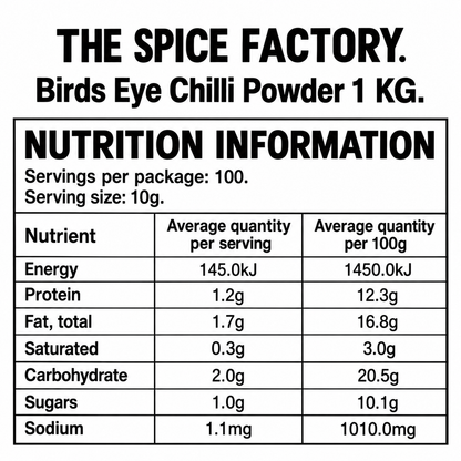 TSF Birds Eye Chilli Powder 1kg | Hot Red Chilli Powder | Ground Indian Spice