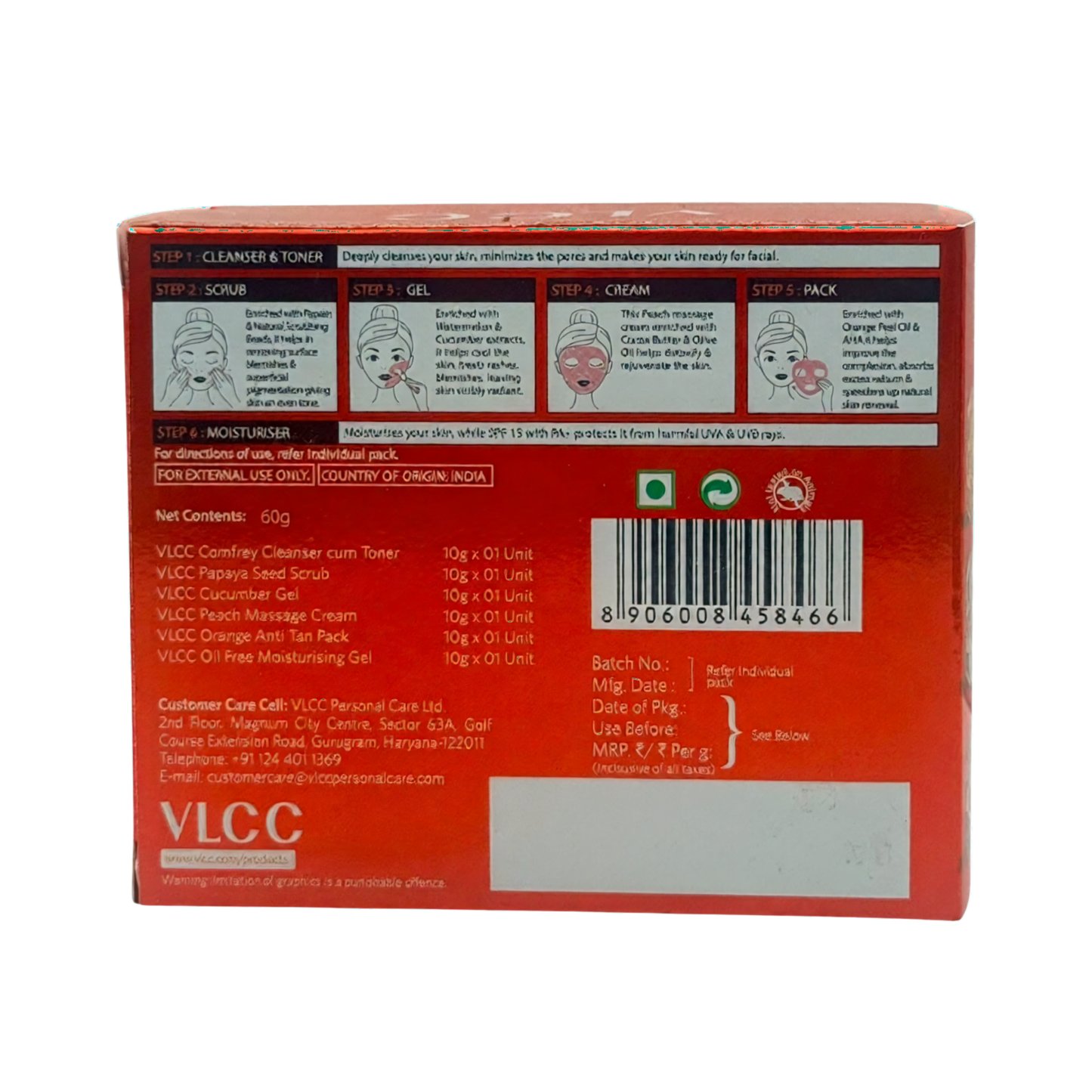 VLCC Papaya Fruit Facial Anti-Blemish Kit 60g | Blemish Reduction & Brighter Skin | 2 Facials Per Pack