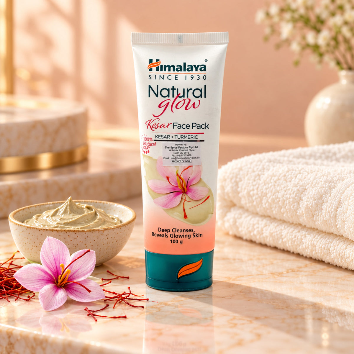 Himalaya Kesar Face Pack 100g | Natural Glow | 100% Natural Clay with Kesar & Turmeric | Deep Cleanses, Reveals Glowing Skin
