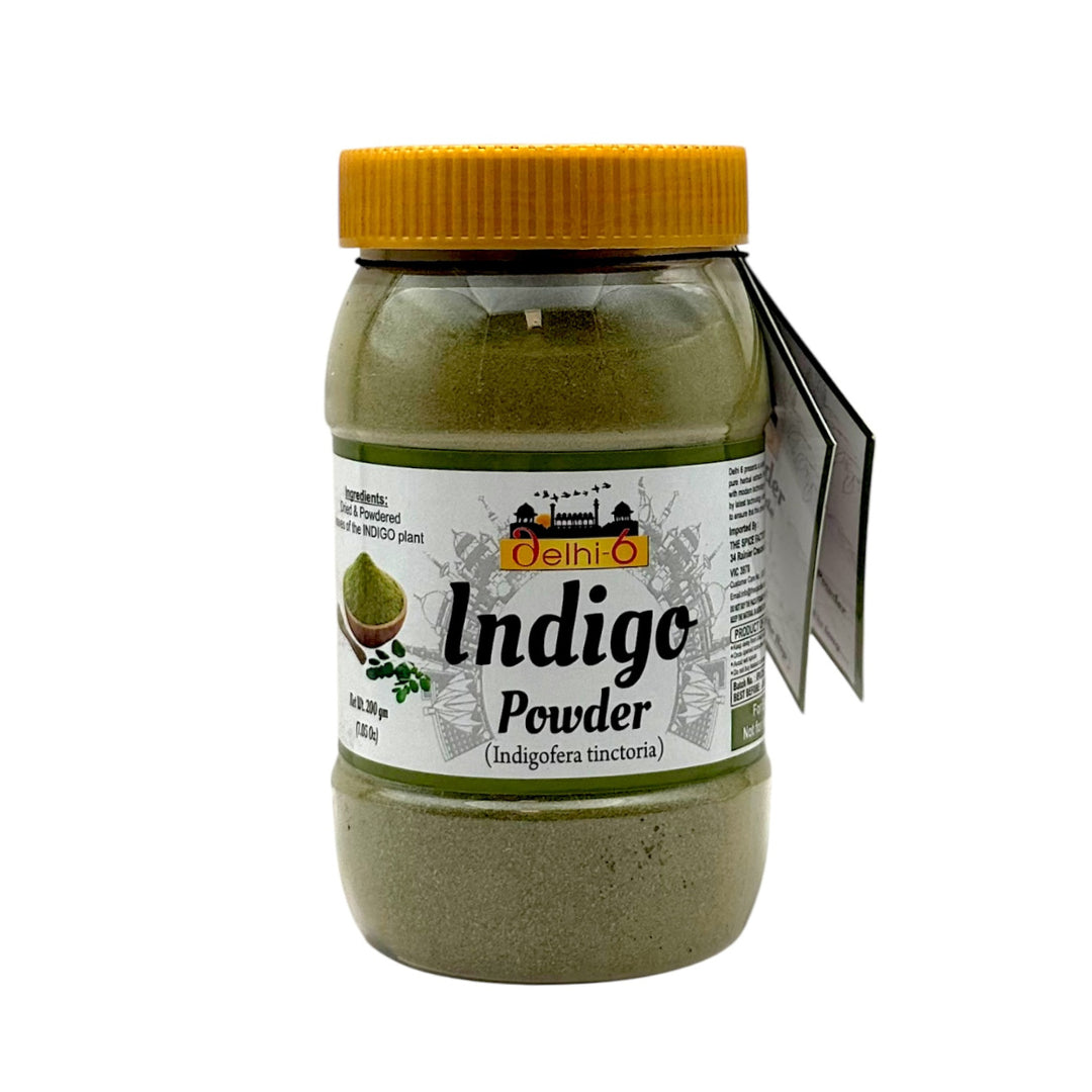 Delhi 6 Ayurvedic Indigo Powder for Rich Black Hair | 100% Natural | Chemical Free | Non-GMO | Preservative Free 200g- 9351235053042