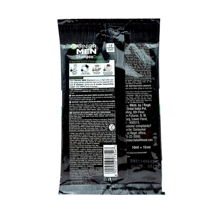 Garnier Men Shampoo Based Hair Colour | 1.0 Natural Black | 100% Grey Coverage | 5 Weeks long lasting | No Ammonia 10ml + 10ml