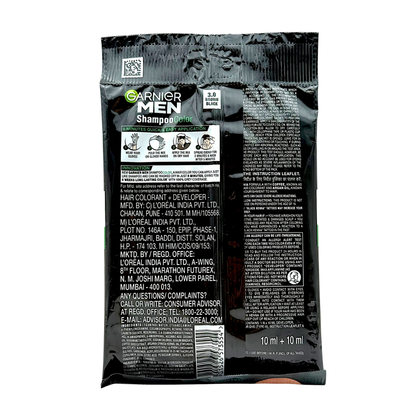 Garnier Men Shampoo Based Hair Colour | 3.0 Brown Black | 100% Grey Coverage | 5 Weeks long lasting | No Ammonia 10ml + 10ml