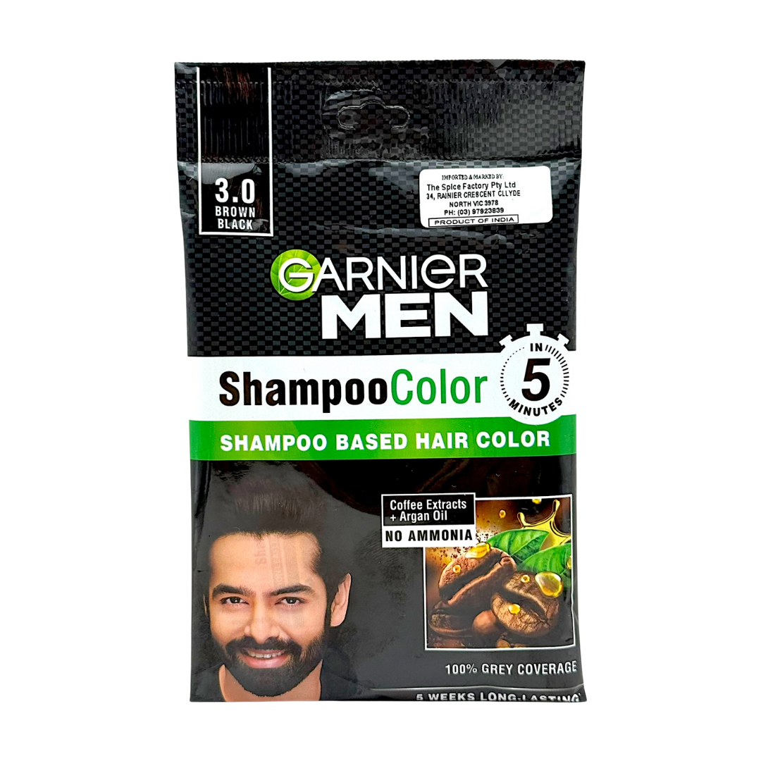 Garnier Men Shampoo Based Hair Colour | 3.0 Brown Black | 100% Grey Coverage | 5 Weeks long lasting | No Ammonia 10ml + 10ml