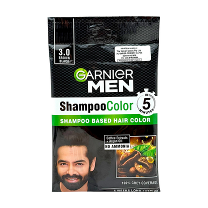 Garnier Men Shampoo Based Hair Colour | 3.0 Brown Black | 100% Grey Coverage | 5 Weeks long lasting | No Ammonia 10ml + 10ml