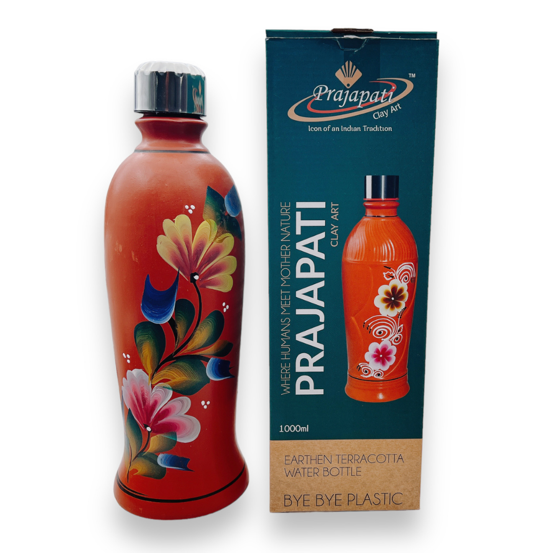 Clay Earthen Terracotta Water Bottle 1lt/ Prajapati Brand Clay Art