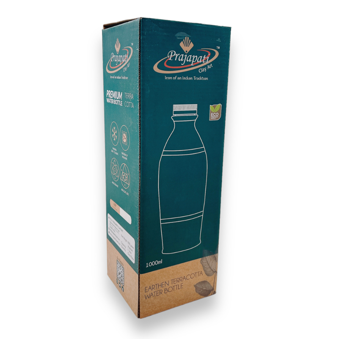 Clay Earthen Terracotta Water Bottle 1lt/ Prajapati Brand Clay Art