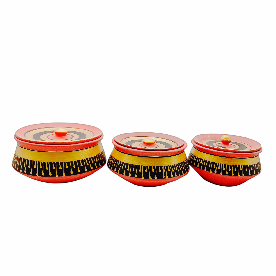 Clay/ Mitti Pot Degchi Set With Painting Set (800ml,1.5ltr,2ltr)