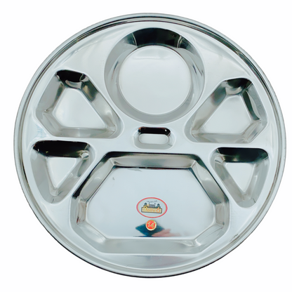 Steel Divided Thali 6 Compartment (Diamond) No. 14
