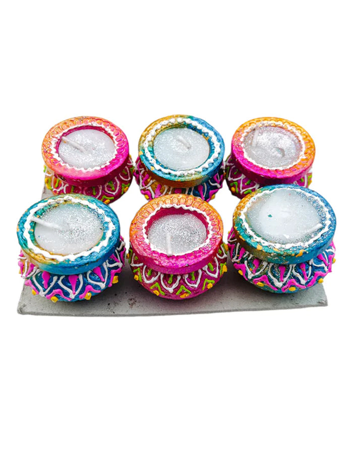 Fancy Clay Diya S Wax Matki (Set of 6)