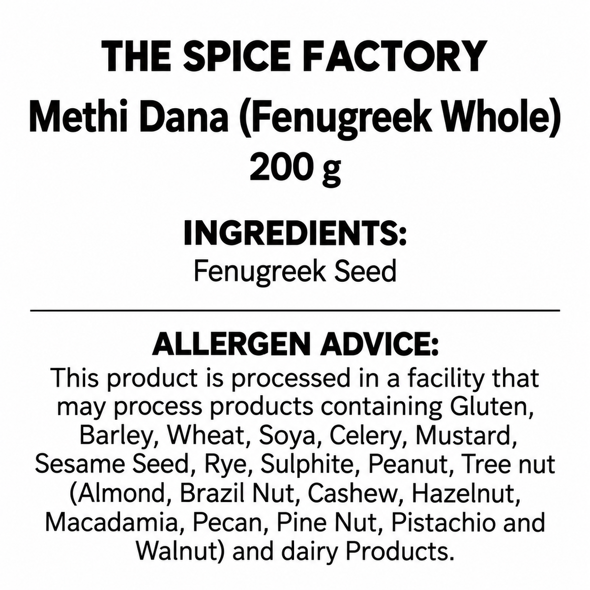 TSF Fenugreek Seeds (Methi Dana) 200g - ingredients