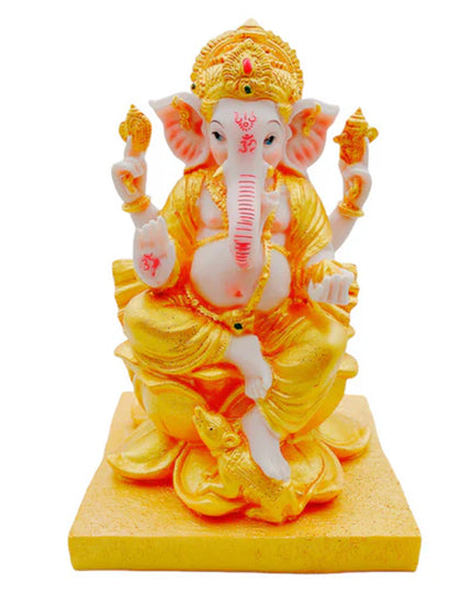 Golden Ganesha Idol/ Statue/ Murti F186 Size:16X14X25.5Cm (12