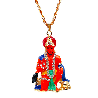 Hanuman Ji With Chain Car Hanging Gold- Heavy -(9351235029719)