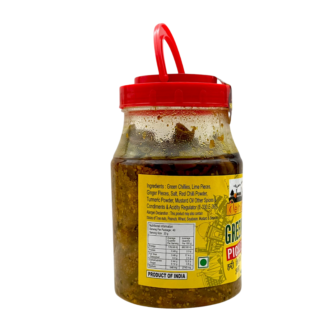 Delhi 6 Rajasthani Green Chilli Pickle | Hari Mirch Ka Achar | 20% Less Salt and Handmade | Traditionally Homemade Pickle | Swad Ki Potli 900g- 9351235052779