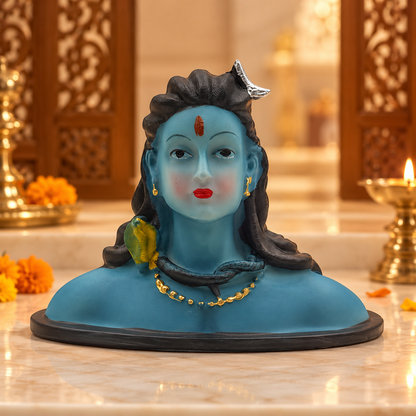 Lord Shiva Adiyogi Bust Idol – Blue Colour | Mahadev Decorative Statue | Hindu Religious Prayer Room & Home Décor | Size: 18 × 10 × 15cm (7.09" × 3.94" × 5.91") | Model No. 55175-2-2 | 9351235062204