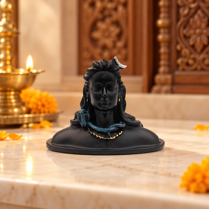 Lord Shiva Adiyogi Bust Idol – Black Colour | Mahadev Decorative Statue | Hindu Religious Prayer Room & Home Décor | Size: 8 × 5 × 6.5cm (3.15" × 1.97" × 2.56") | Model No. 55175-6 | 9351235062181