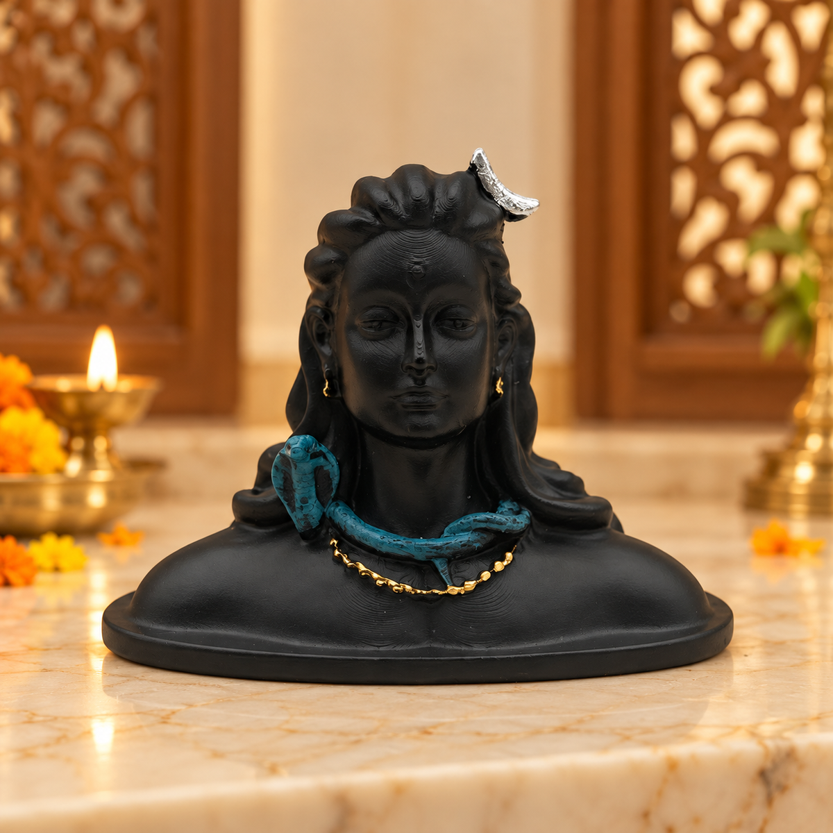 Lord Shiva Adiyogi Bust Idol – Black Colour | Mahadev Decorative Statue | Hindu Religious Prayer Room & Home Décor | Size: 15 × 9 × 12cm (5.91" × 3.54" × 4.72") | Model No. 55175-3 | 9351235062198