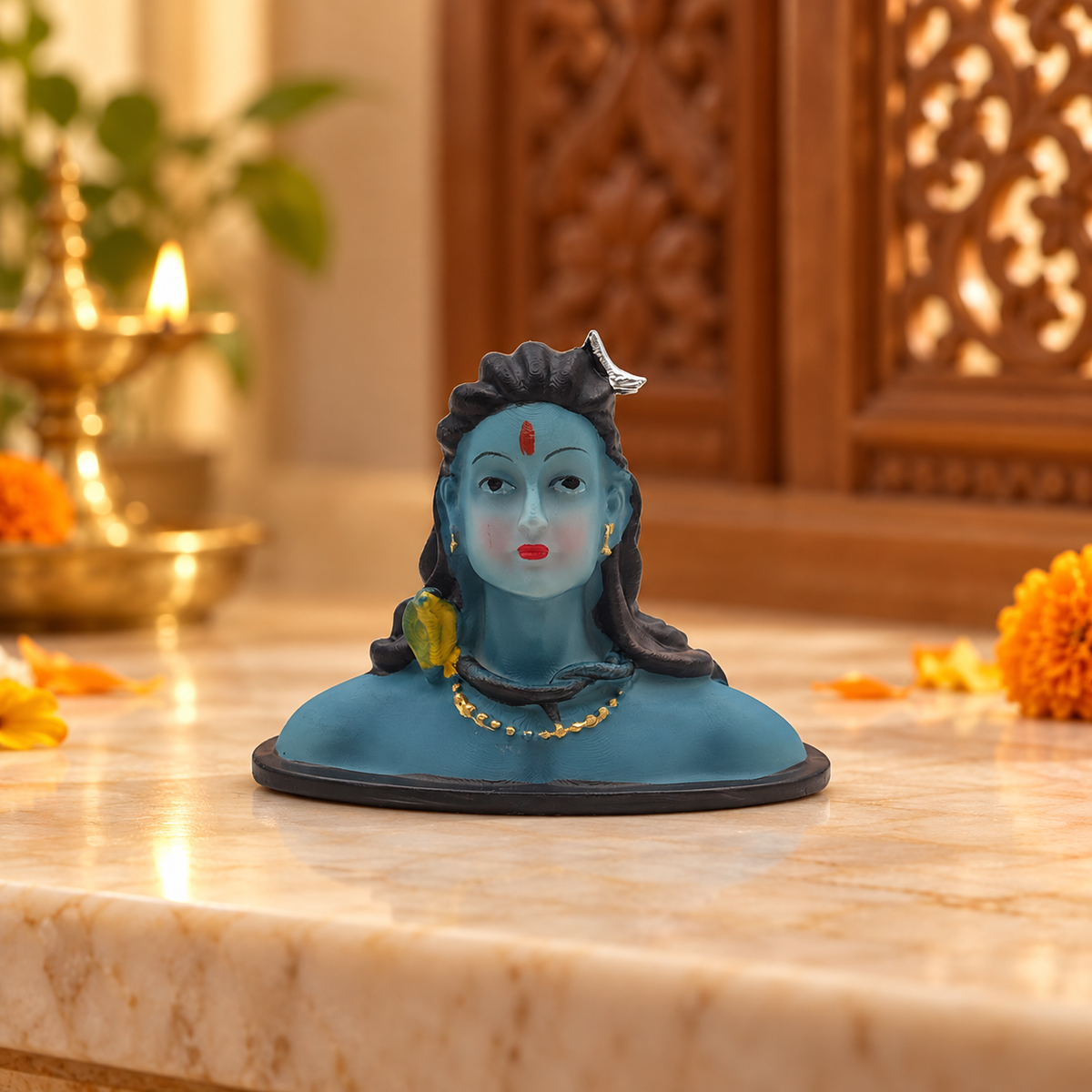 Lord Shiva Adiyogi Bust Idol – Blue Colour | Mahadev Decorative Statue | Hindu Religious Prayer Room & Home Décor | Size: 8 × 5 × 6.5cm (3.15" × 1.97" × 2.56") | Model No. 55175-6 | 9351235062211