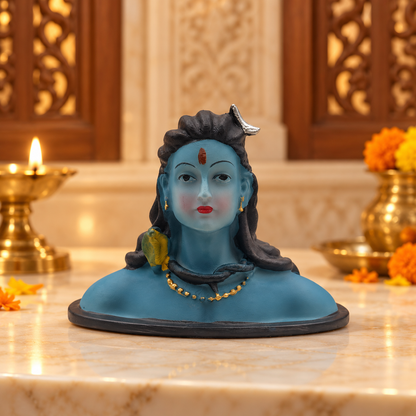 Lord Shiva Adiyogi Bust Idol – Blue Colour | Mahadev Decorative Statue | Hindu Religious Prayer Room & Home Décor | Size: 15 × 9 × 12cm (5.91" × 3.54" × 4.72") | Model No. 55175-3 | 9351235062228